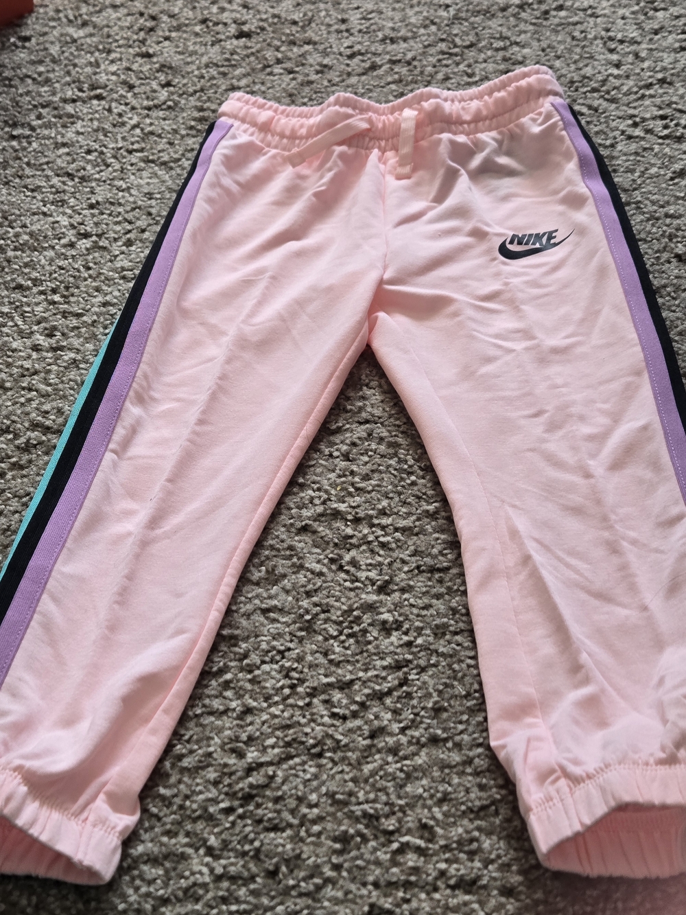 Nike Pink Joggers with Purple and Teal Side Stripes